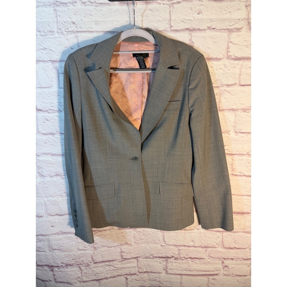 BCBGMAXAZRIA 2-Piece Gray Skirt Suit Set 10 Wool Blend Office Siren Luxury
